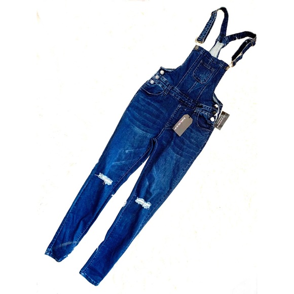 NWT Denim Overalls with Distressed Knees - Picture 4 of 6